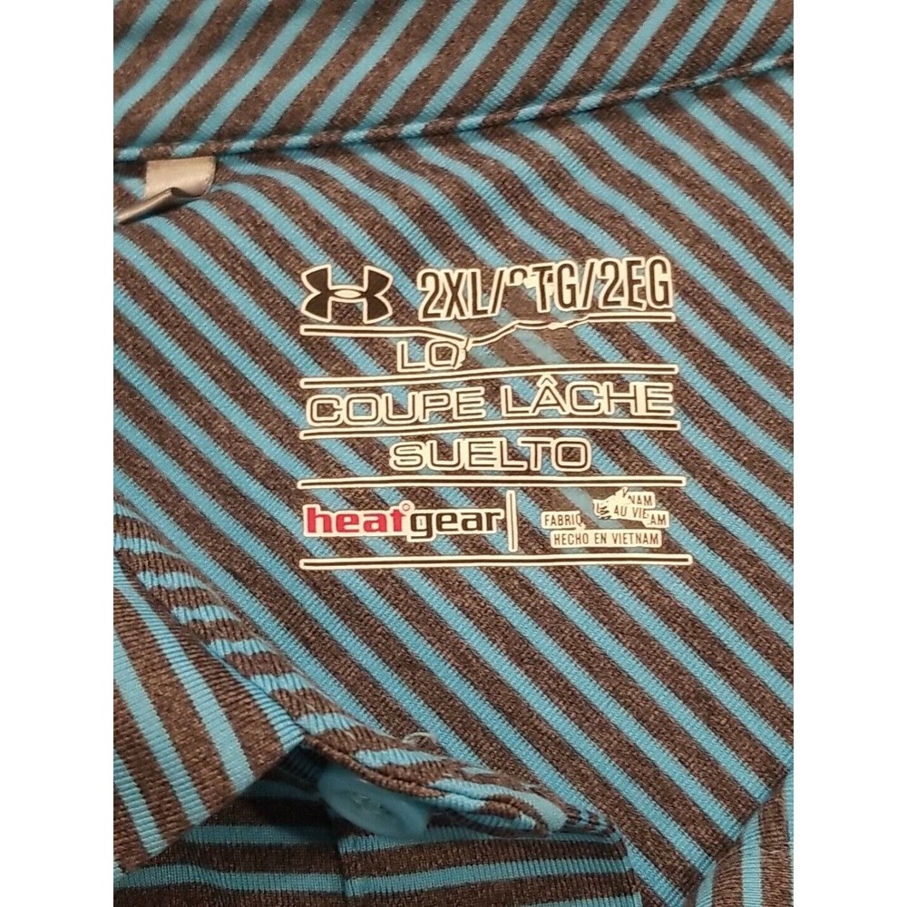 Under Armour Light Blue and White Striped Polo Shirt - Picture 3 of 10